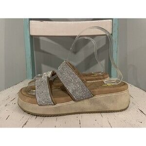 Volatile Womens Sz 6 Wedge Sandals Gold  Rhinestone Bling Sparkle Padded Comfort